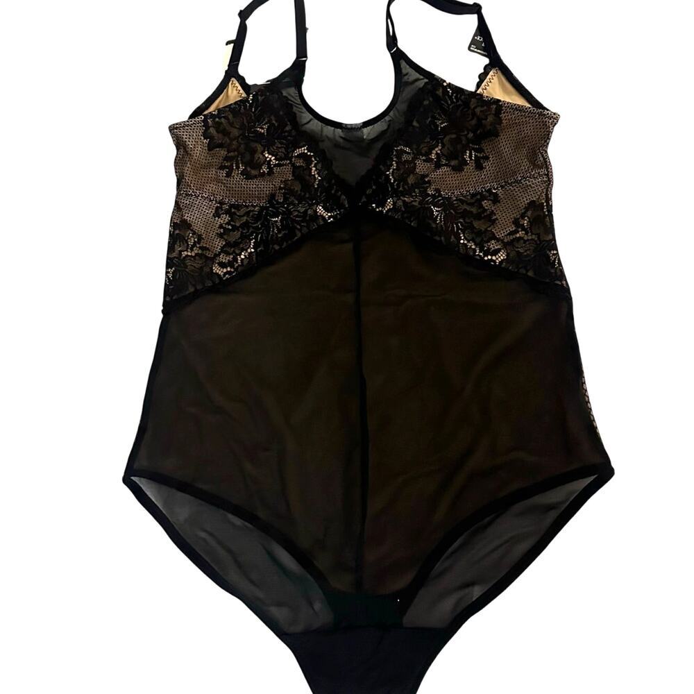 Maidenform Black Lace Fish Net Clasp Closure, Firm Control Body Suit NWT- M